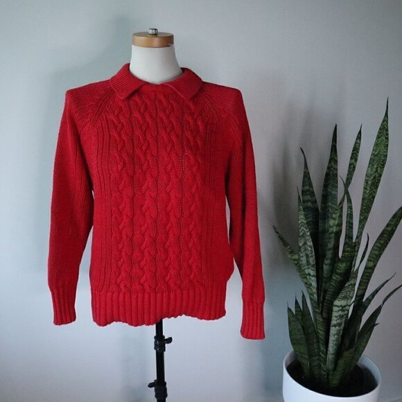 Illustrations Vintage Red Collared Knit Sweater Size Medium - Picture 1 of 7